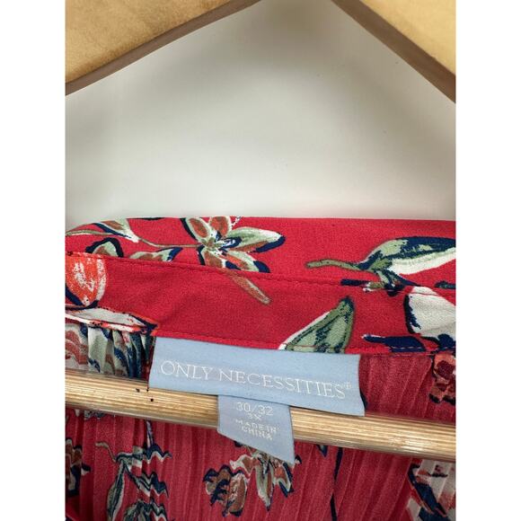 Only Necessities Button Up Top Women 3X Red/Pink Floral Georgette Pleated - Picture 6 of 8